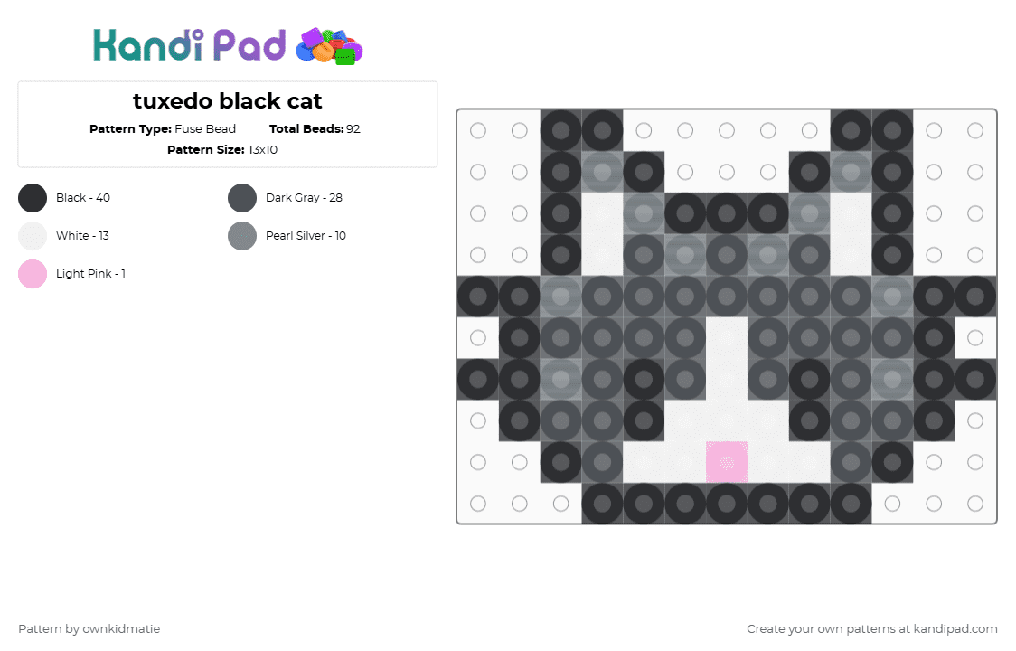 tuxedo black cat - Fuse Bead Pattern by ownkidmatie on Kandi Pad - gray,stardew,stardew valley,cat,tuxedo cat,black cat