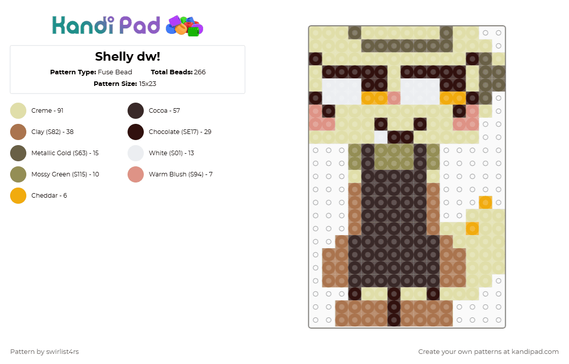 Shelly dw! - Fuse Bead Pattern by swirlist4rs on Kandi Pad - brown, dandys world, dinosaur, shelly, tan, yellow