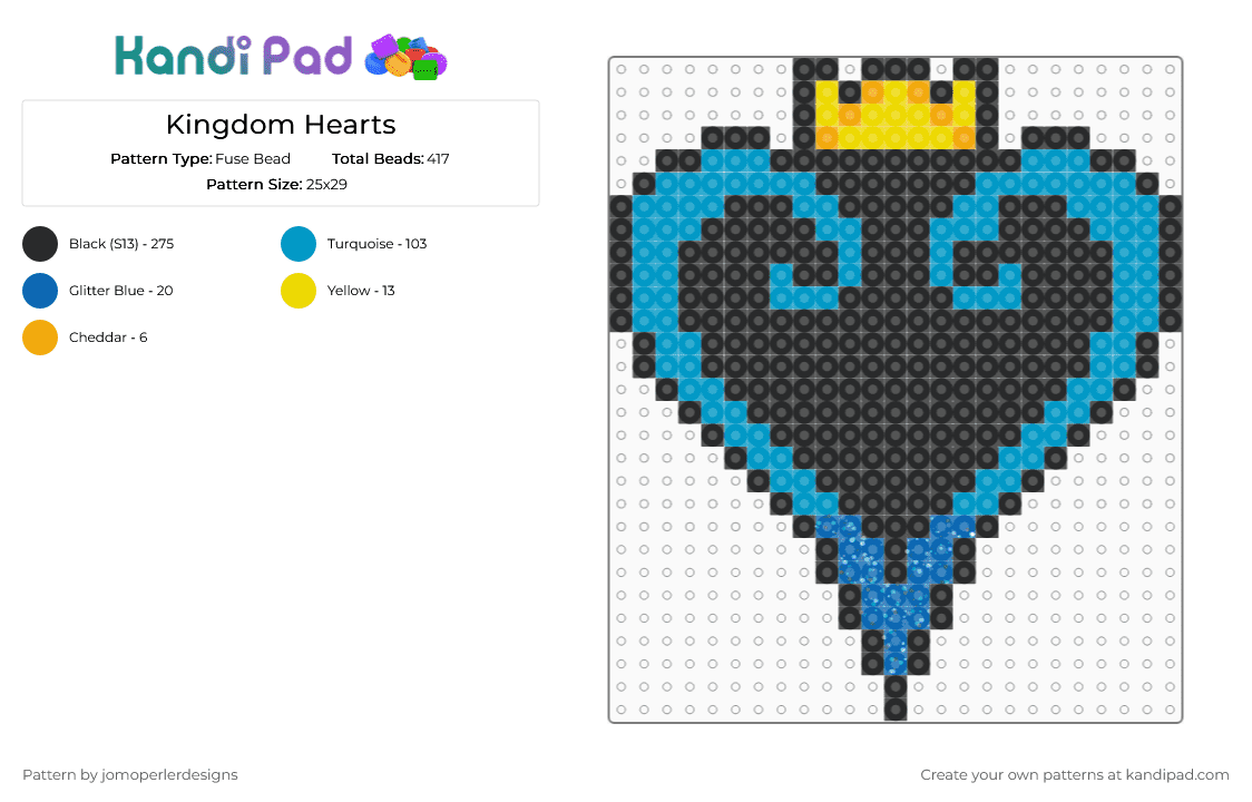 Kingdom Hearts - Fuse Bead Pattern by jomoperlerdesigns on Kandi Pad - black,light blue