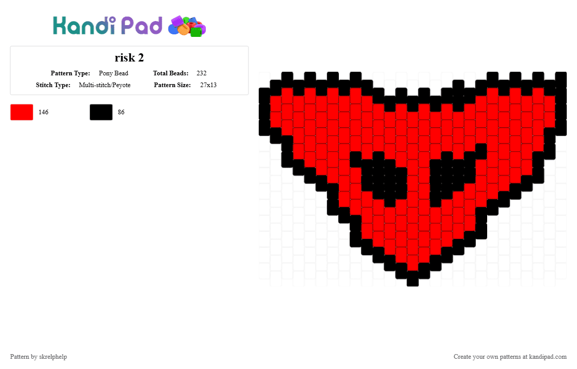 risk 2 - Pony Bead Pattern by skrelphelp on Kandi Pad - black,red