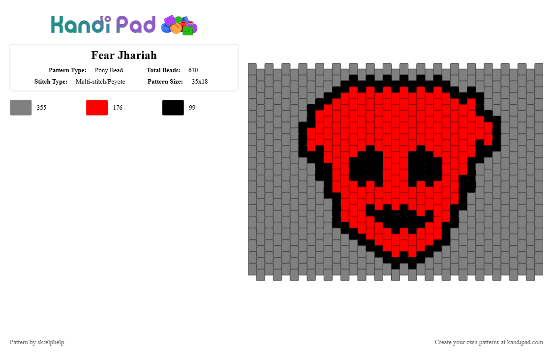 Fear Jhariah - Pony Bead Pattern by skrelphelp on Kandi Pad - gray,red