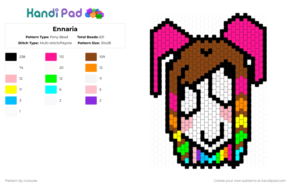 Ennaria - Pony Bead Pattern by nutsuke on Kandi Pad - pink,red,ennaria,derp,cute,kawaii,rainbow,charm