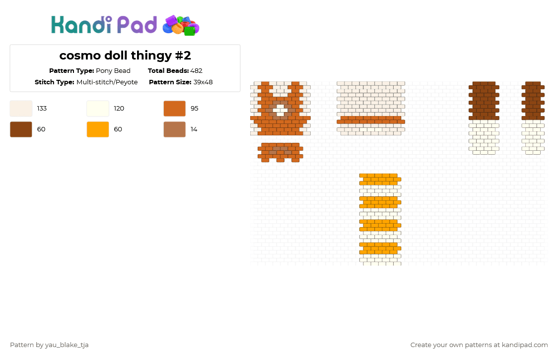 cosmo doll thingy #2 - Pony Bead Pattern by yau_blake_tja on Kandi Pad - white,orange