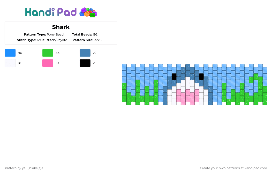 Shark - Pony Bead Pattern by yau_blake_tja on Kandi Pad - light blue,green