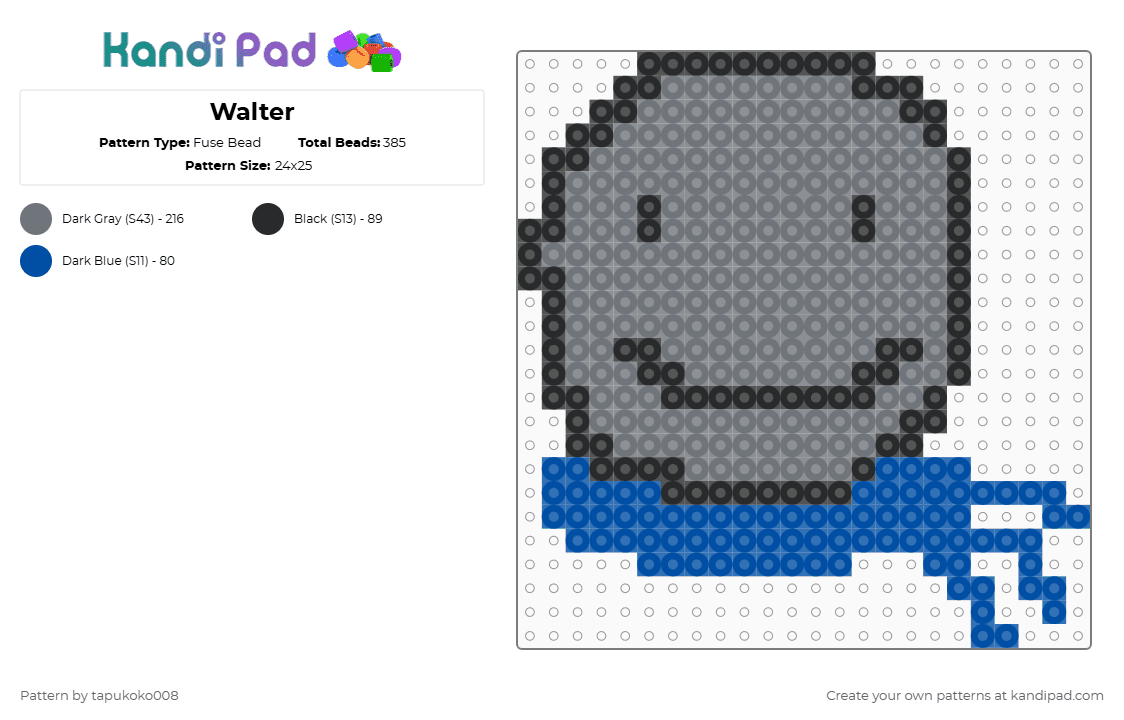 Walter - Fuse Bead Pattern by tapukoko008 on Kandi Pad - gray,blue