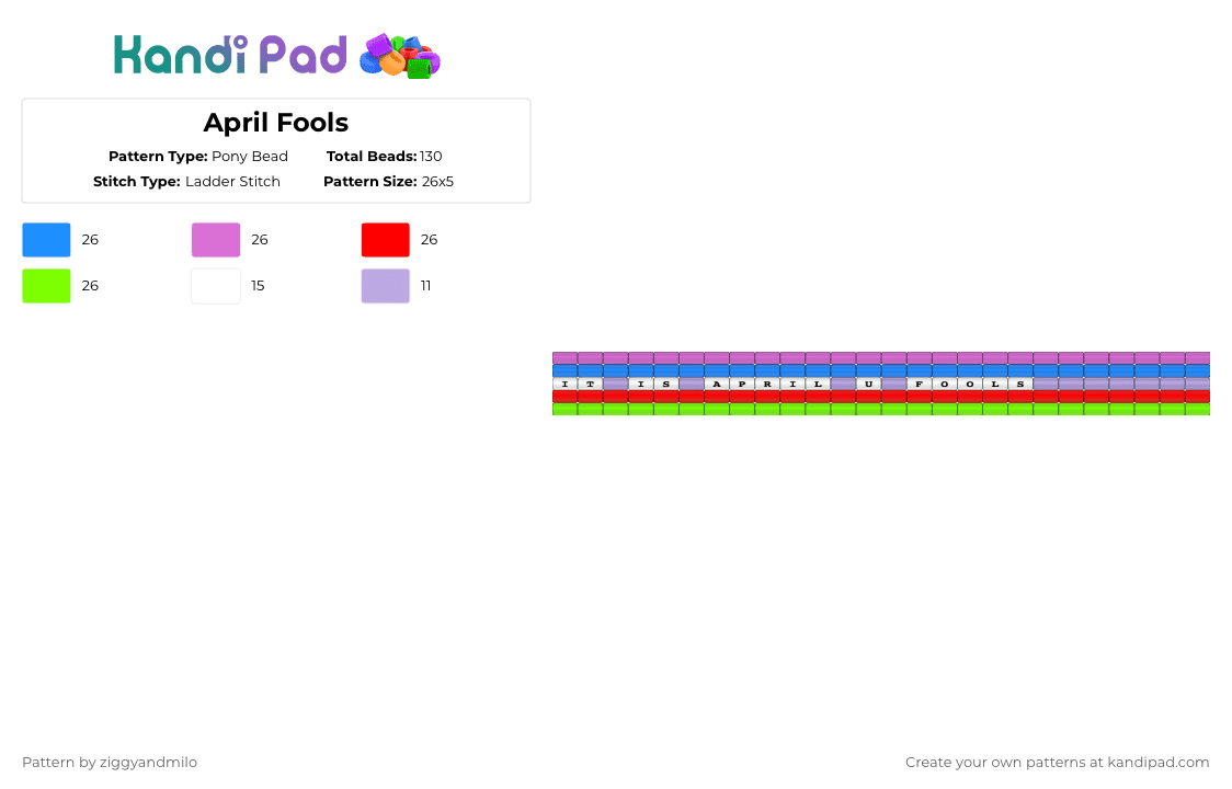 April Fools - Pony Bead Pattern by ziggyandmilo on Kandi Pad - pink,cotdaprilfoolsday2026