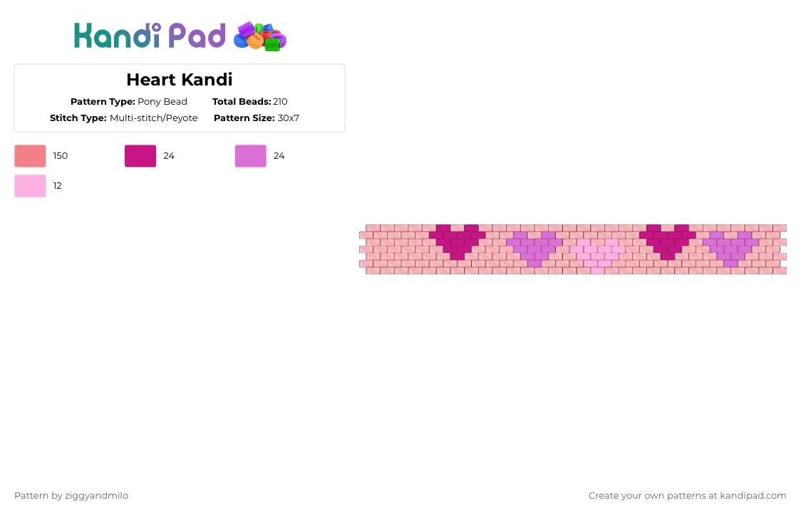 Heart Kandi - Pony Bead Pattern by ziggyandmilo on Kandi Pad - pink,red,cotdhearts