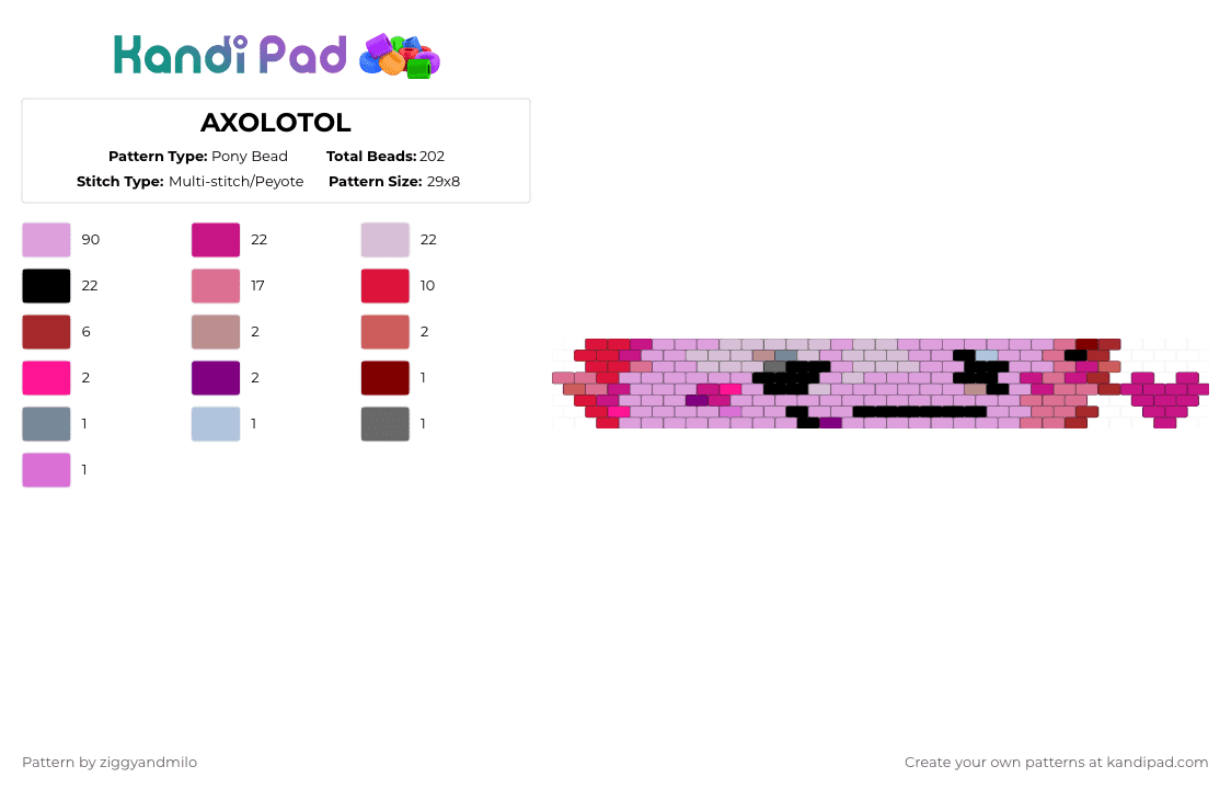 AXOLOTOL - Pony Bead Pattern by ziggyandmilo on Kandi Pad - pink