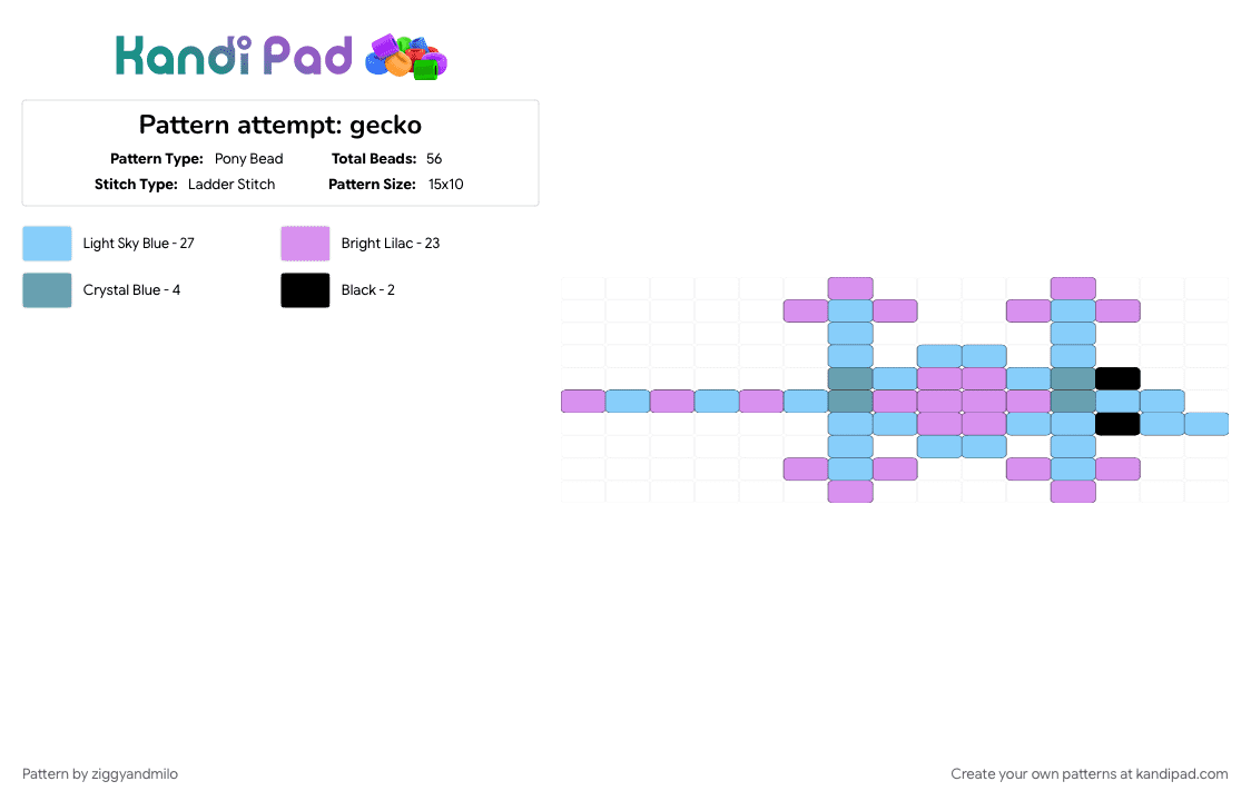 Pattern attempt: gecko - Pony Bead Pattern by ziggyandmilo on Kandi Pad - animal, attempt, character, colorful, light blue, pink