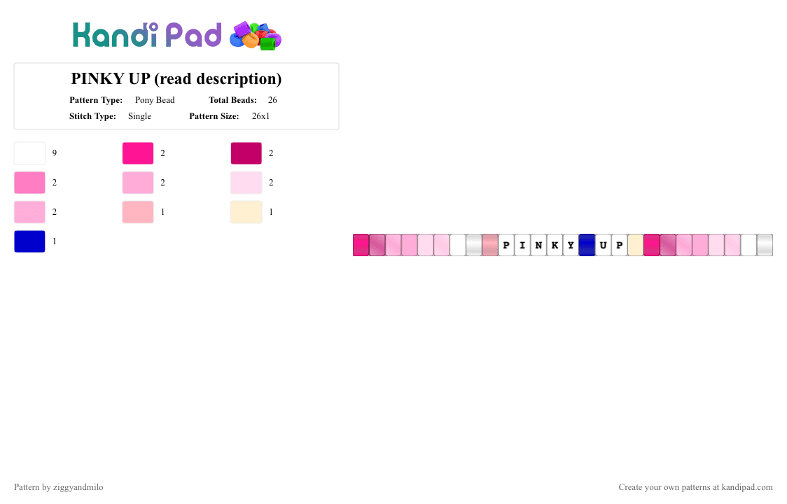 PINKY UP (read description) - Pony Bead Pattern by ziggyandmilo on Kandi Pad - cute, katseye, pink, pinky up, yay