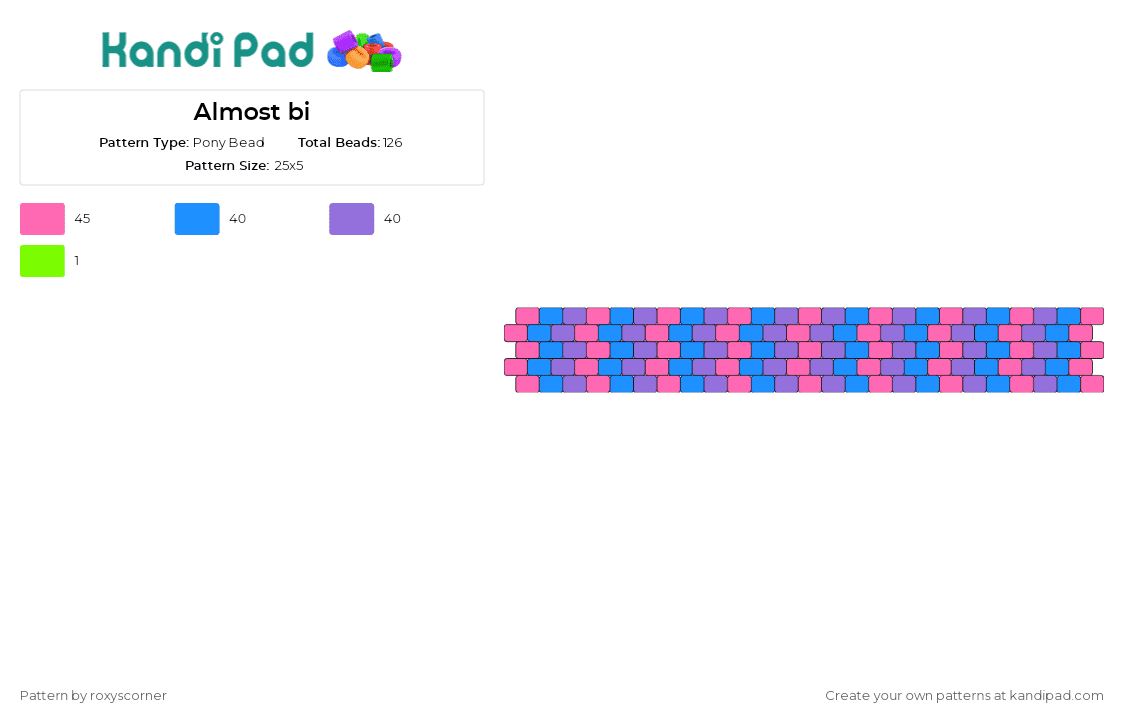 Almost bi - Pony Bead Pattern by roxyscorner on Kandi Pad - bisexual,pride,cuff,stylish,community,discreet,connection,pink,purple