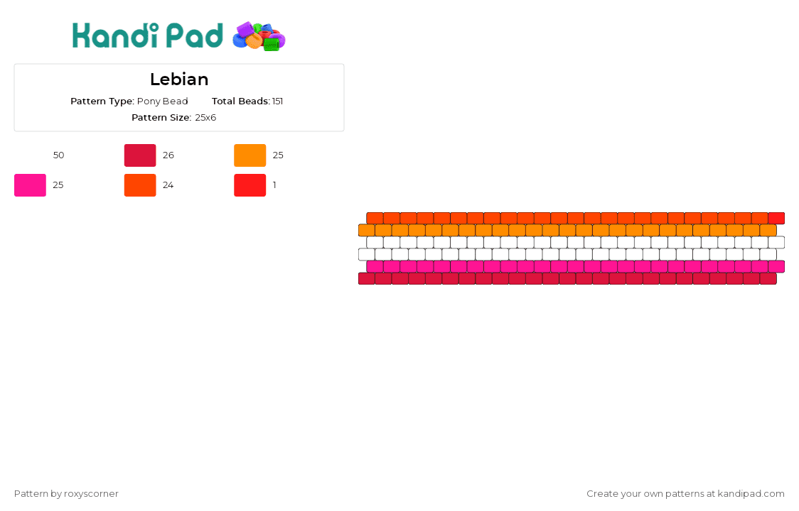 Lebian - Pony Bead Pattern by roxyscorner on Kandi Pad - lesbian,pride,cuff,solidarity,identity,wearable,expression,orange,pink
