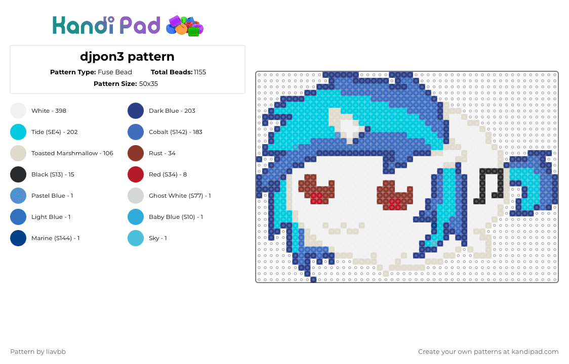 djpon3 pattern - Fuse Bead Pattern by liavbb on Kandi Pad - blue,light blue,mylittlepony,djpon3,chibi,mlp,vinyl scratch,my little pony