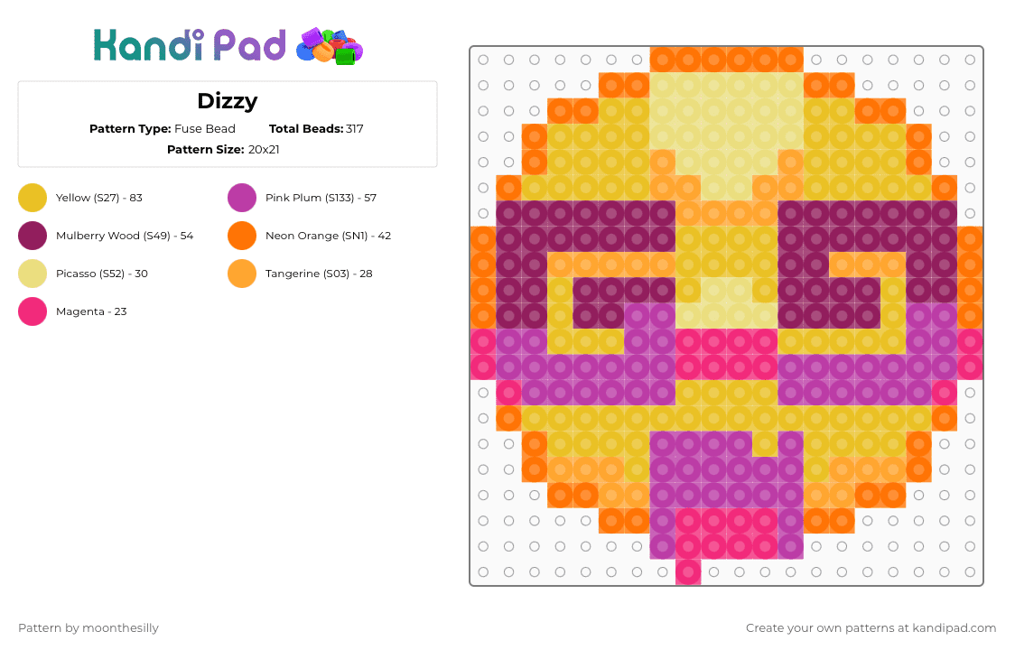 Dizzy - Fuse Bead Pattern by moonthesilly on Kandi Pad - yellow,pink