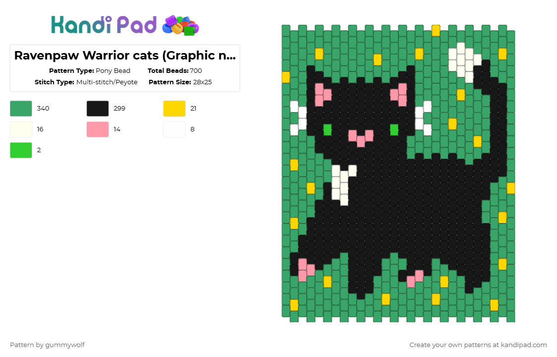 Ravenpaw Warrior cats (Graphic novel style) bag - Pony Bead Pattern by gummywolf on Kandi Pad - bag, green, ravenpaw, warrior cats