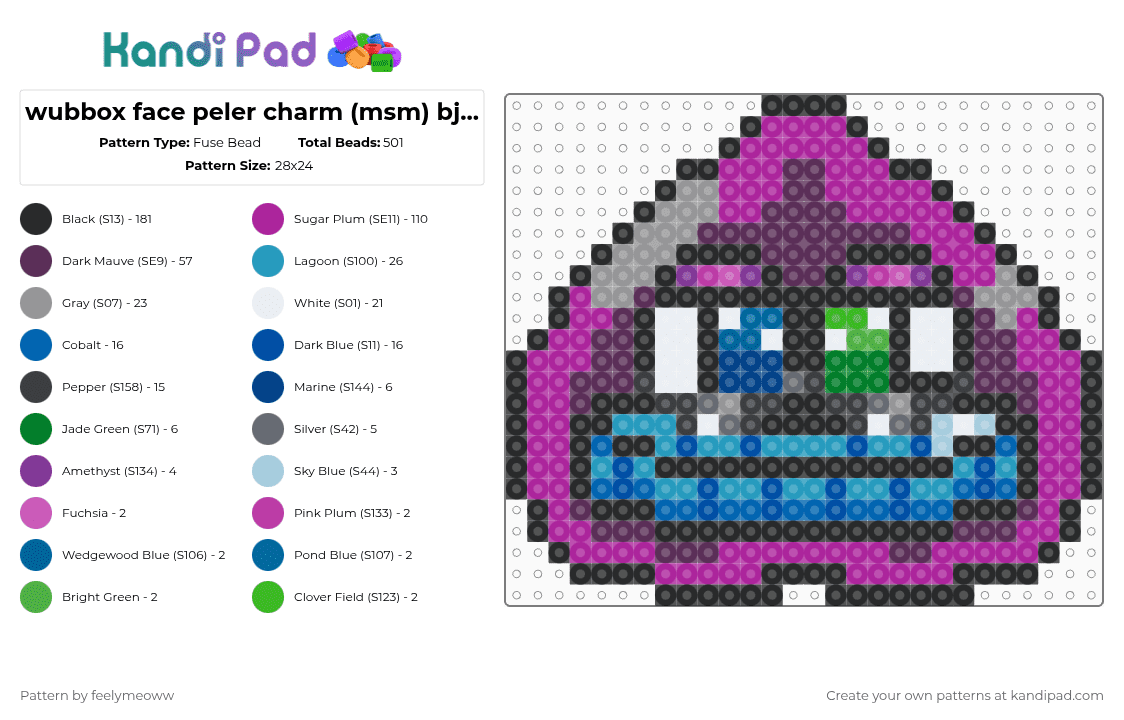 ethereal wubbox face peler charm (msm) - Fuse Bead Pattern by feelymeoww on Kandi Pad - msm,my singing monsters,wubbox,perler,charm,one pegboard,vidoe game