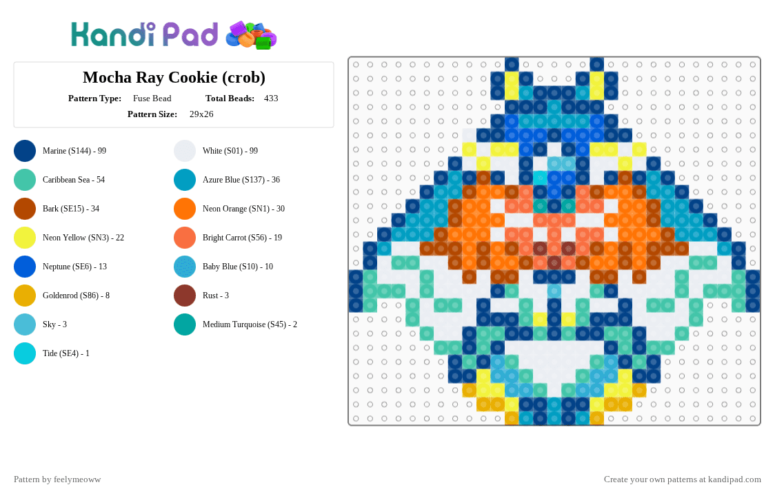Mocha Ray Cookie (crob) - Fuse Bead Pattern by feelymeoww on Kandi Pad - blue,orange,teal,cookie run ovenbreak,crob,mocha ray cookie,cookie run