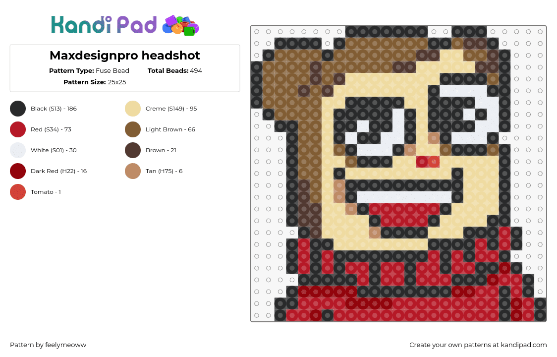 Maxdesignpro headshot - Fuse Bead Pattern by feelymeoww on Kandi Pad - max design pro,monkey,character,youtube,animation,brown,red