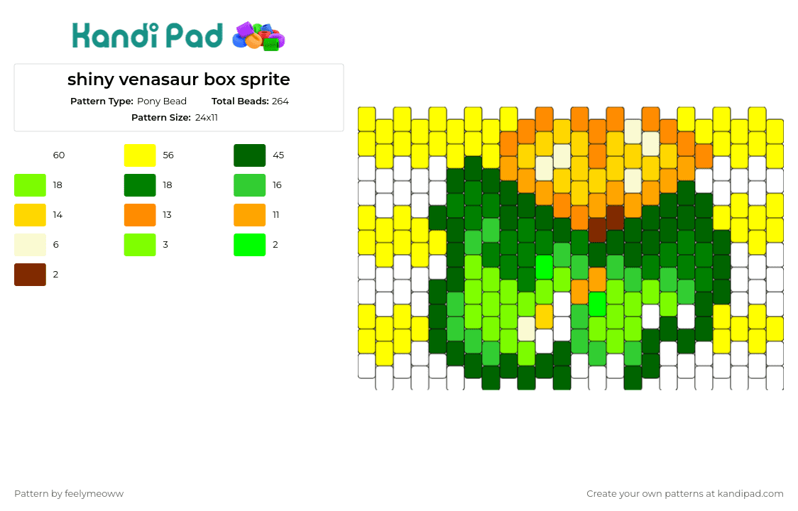 shiny venasaur box sprite - Pony Bead Pattern by feelymeoww on Kandi Pad - venusaur,pokemon,sprite,nostalgia,character,vibrant,gaming,yellow,green