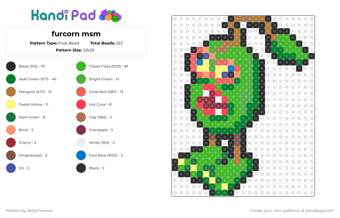 furcorn msm - Fuse Bead Pattern by feelymeoww on Kandi Pad - green,msm,my singing monsters,video game,furcorn