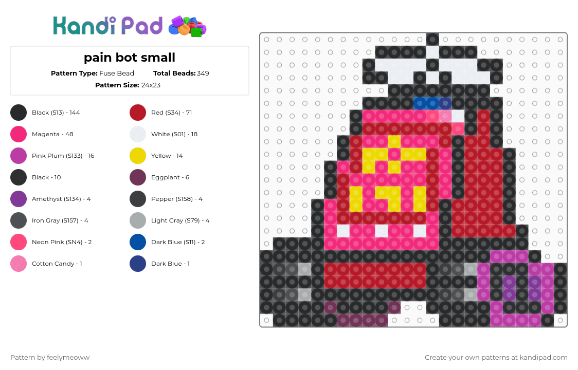 pain bot small - Fuse Bead Pattern by feelymeoww on Kandi Pad - black, one pegboard, peler, pink, red, teen titans go, tv