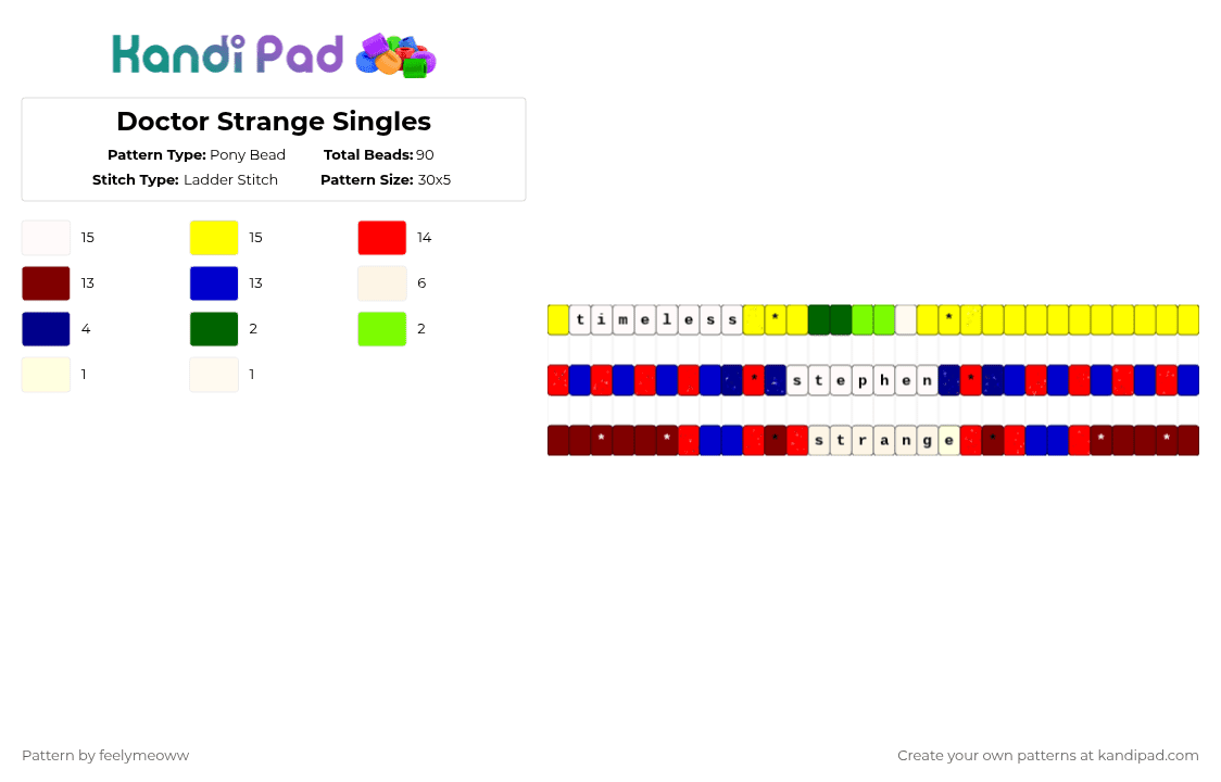 Doctor Strange Singles - Pony Bead Pattern by feelymeoww on Kandi Pad - brown,red,purple,yellow,marvel,doctor strange,dr strange,stephen strange,single bracelet