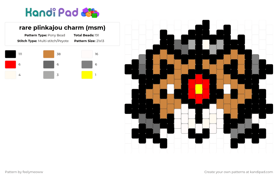 rare plinkajou charm (msm) - Pony Bead Pattern by feelymeoww on Kandi Pad - black,orange,gray,my singing monsters,msm,pony bead charm,charm,multistitch