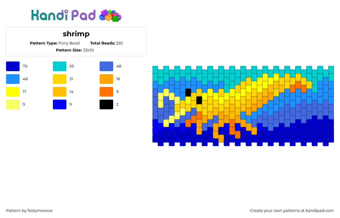 shrimp - Pony Bead Pattern by feelymeoww on Kandi Pad - shrimp,underwater,animal,yellow,purple,light blue,cuff,multi stitch,ocean,fish
