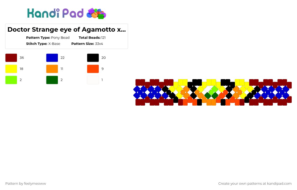 Doctor Strange eye of Agamotto x cuff - Pony Bead Pattern by feelymeoww on Kandi Pad - red,purple,marvel,superhero,doctor strange,dr strange,stephen strange