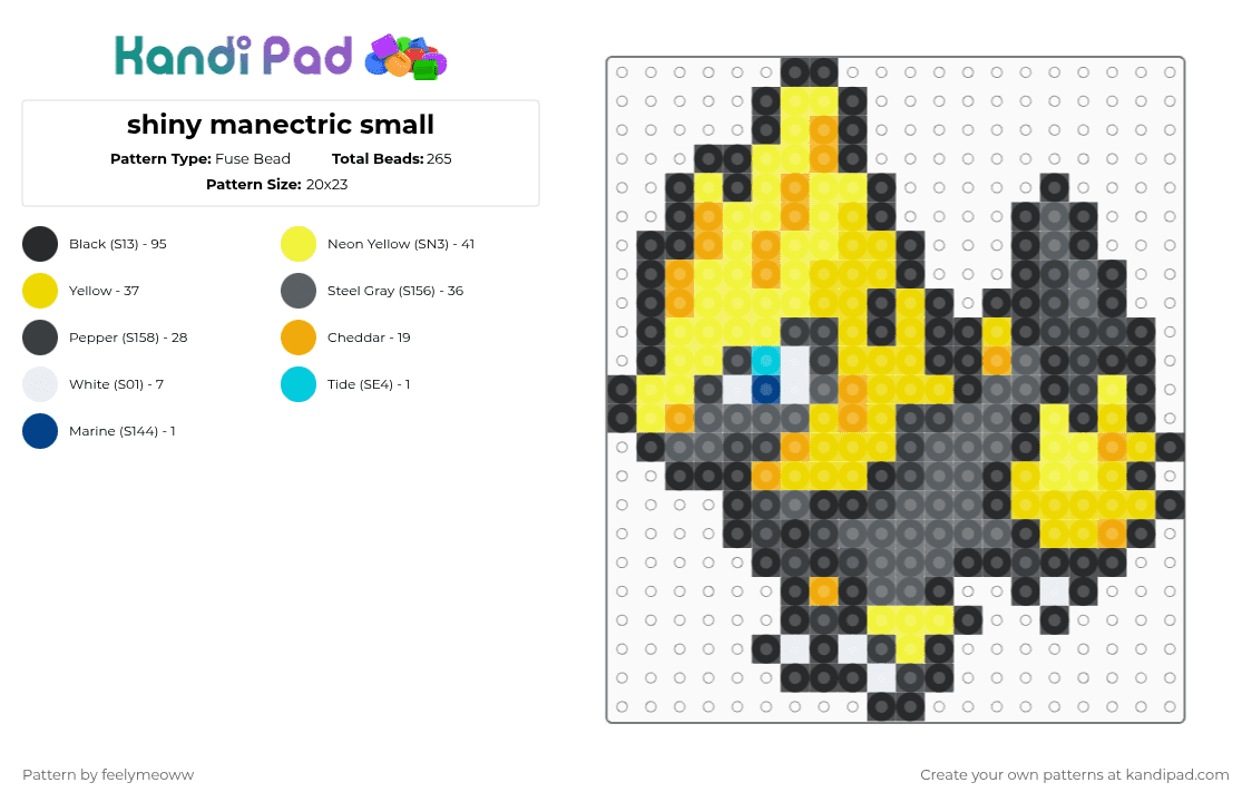 shiny manectric small - Fuse Bead Pattern by feelymeoww on Kandi Pad - black,yellow,gray,pokemon,sprite,video game,shiny pokemon,manectric,small