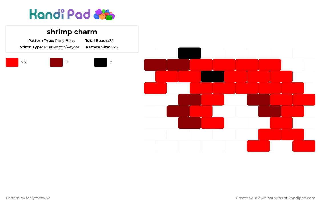 shrimp charm - Pony Bead Pattern by feelymeoww on Kandi Pad - shrimp,aquatic,animal,fishkeeping,fish tank,charm,peyote