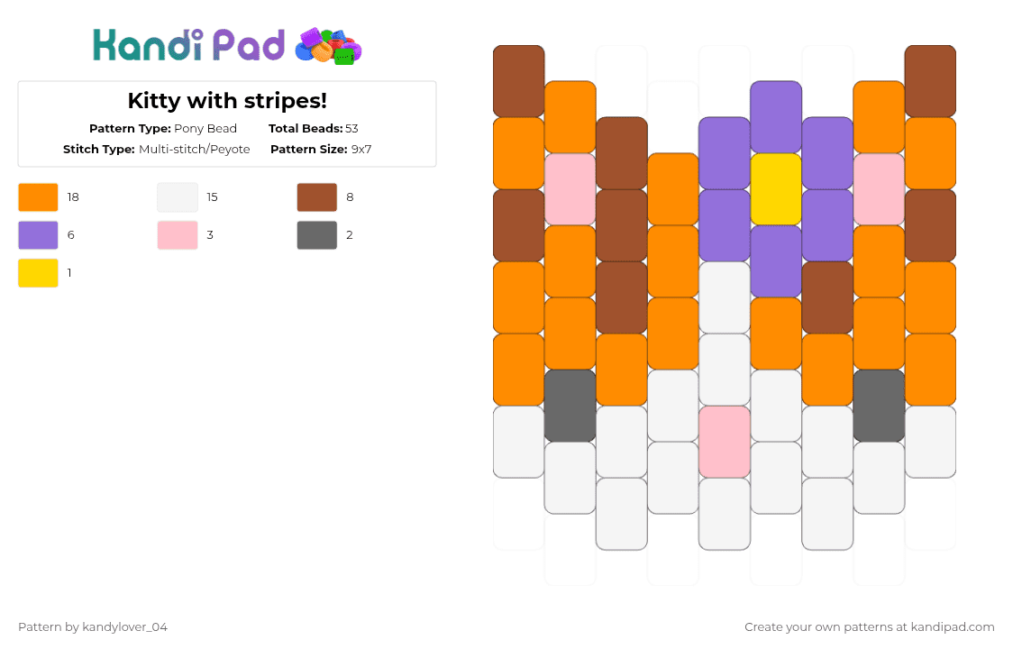 Kitty with stripes! - Pony Bead Pattern by kandylover_04 on Kandi Pad - red,orange,purple