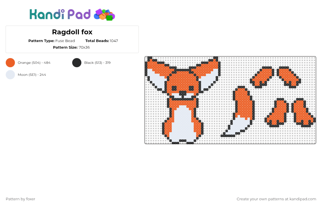 Ragdoll fox - Fuse Bead Pattern by foxer on Kandi Pad - white,orange