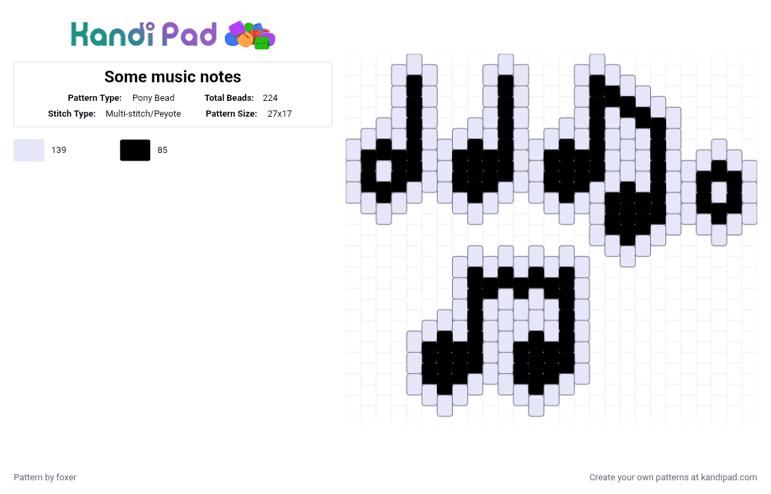 Some music notes - Pony Bead Pattern by foxer on Kandi Pad - white,black
