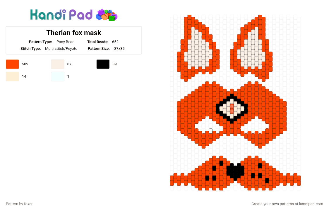 Therian fox mask - Pony Bead Pattern by foxer on Kandi Pad - red