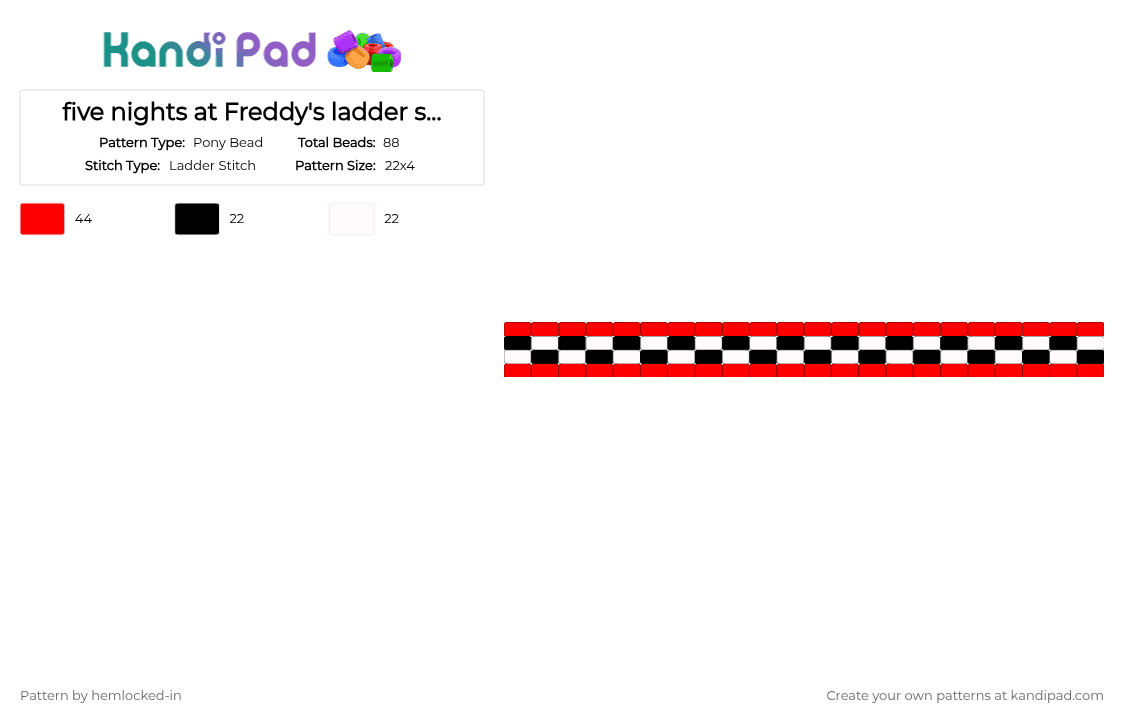 five nights at Freddy\'s ladder stitch cuff - Pony Bead Pattern by hemlocked-in on Kandi Pad - black, five nights at freddys, fnaf, ladder stitch, red, white
