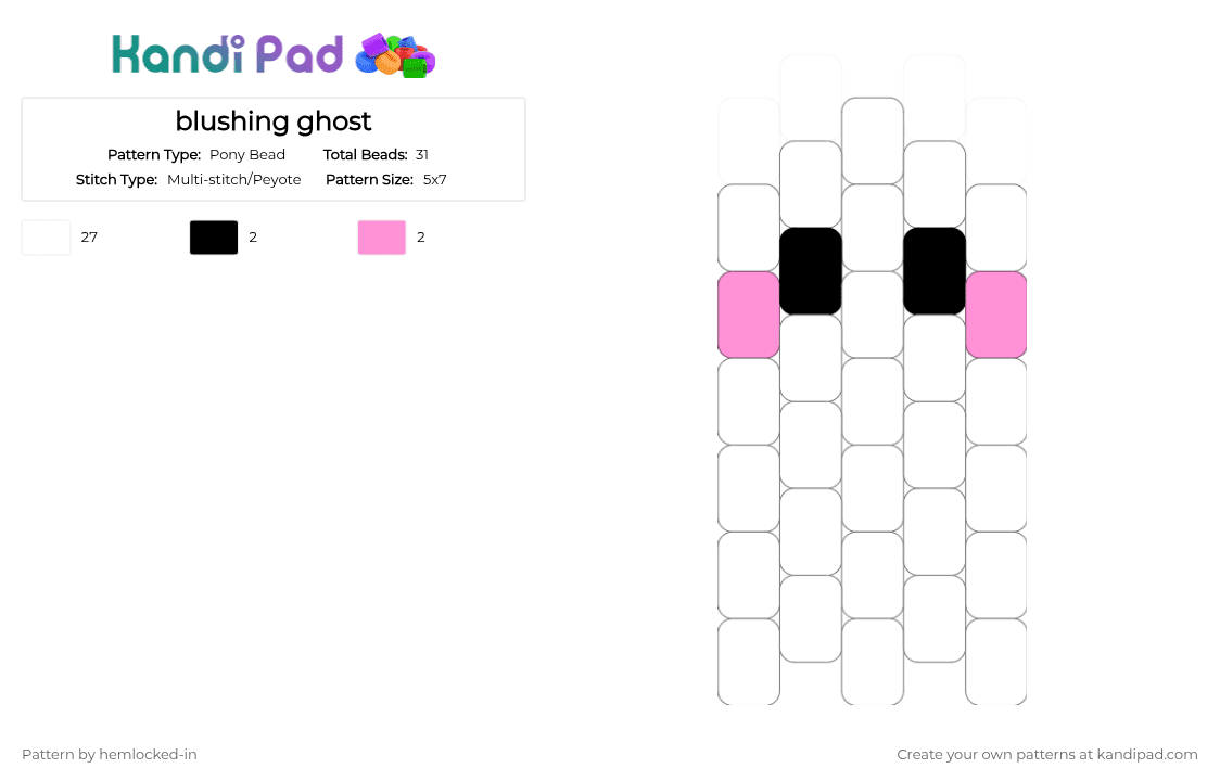 blushing ghost - Pony Bead Pattern by hemlocked-in on Kandi Pad - white,pink,black,spooky,ghost,cute
