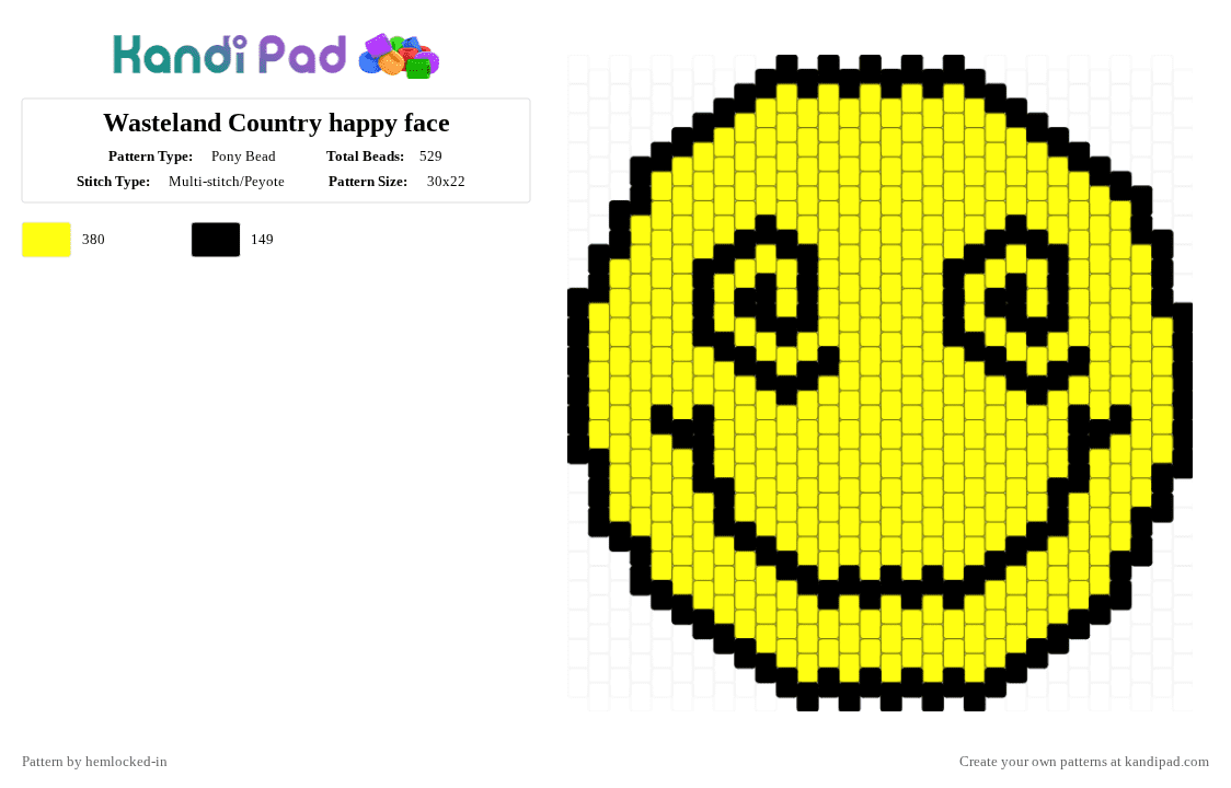 Wasteland Country happy face - Pony Bead Pattern by hemlocked-in on Kandi Pad - black,yellow,tapestry,smile,face,moonwalker,punk