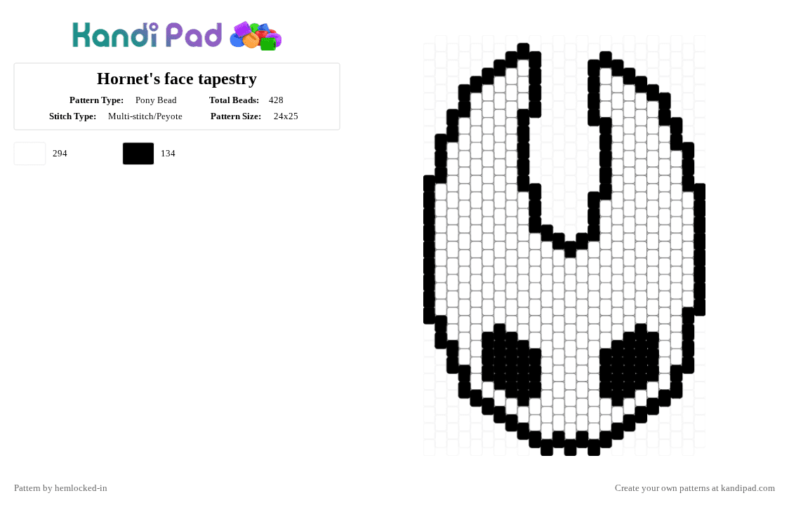 Hornet\'s face tapestry - Pony Bead Pattern by hemlocked-in on Kandi Pad - black,white,hornet,silksong,hollow knight,hollow knight silksong