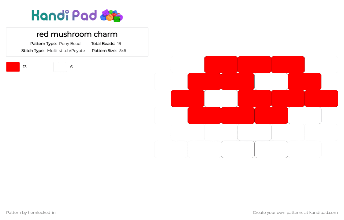 red mushroom charm - Pony Bead Pattern by hemlocked-in on Kandi Pad - white,red,charm,mushroom