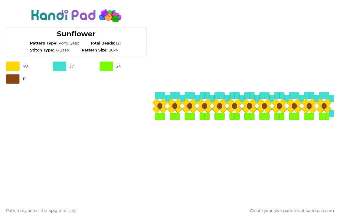 Sunflower - Pony Bead Pattern by annie_the_spigatito_lady on Kandi Pad - yellow,light blue