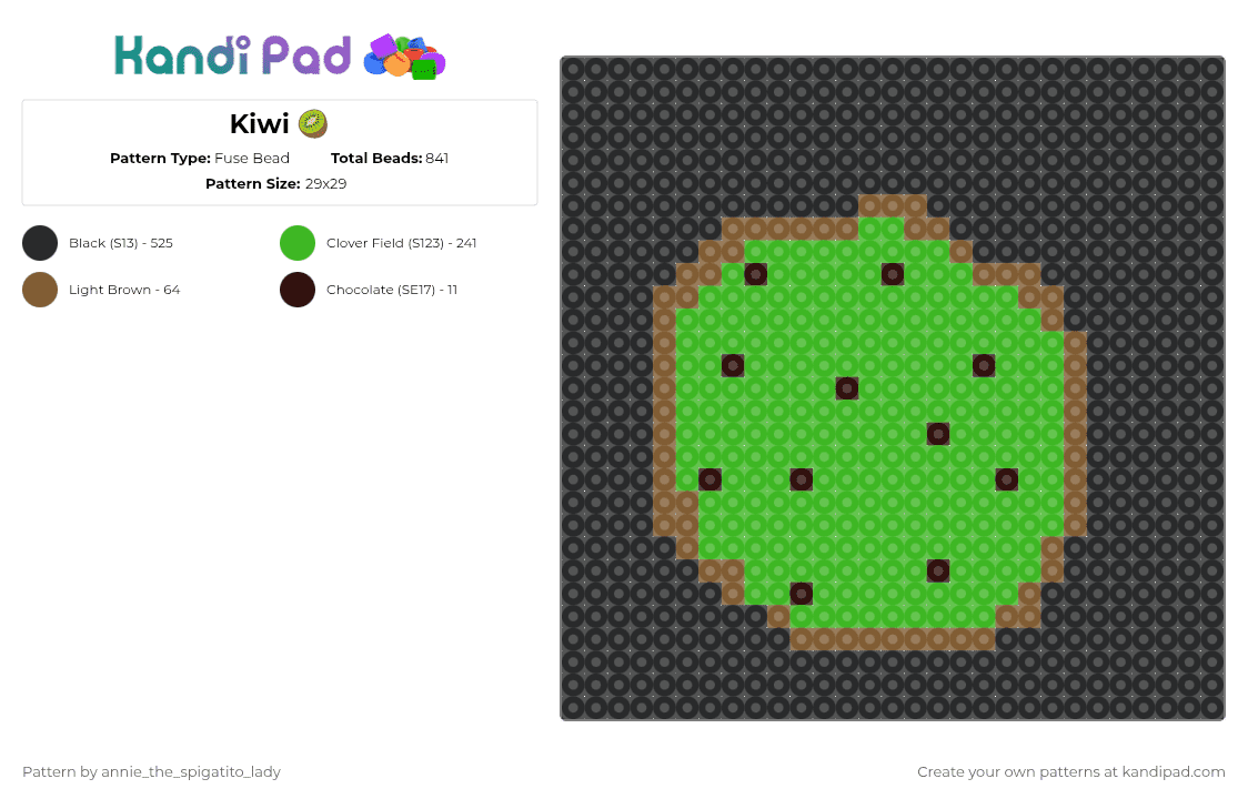 Kiwi 🥝 - Fuse Bead Pattern by annie_the_spigatito_lady on Kandi Pad - black,green