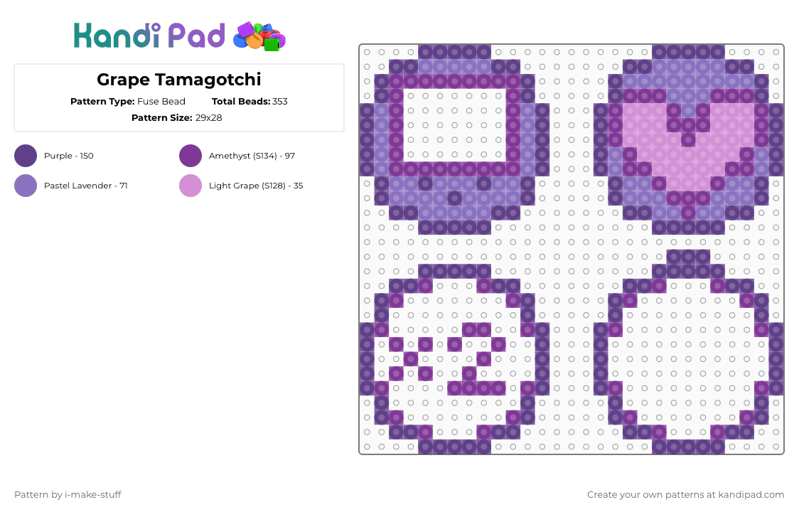 Grape Tamagotchi w/ Heart :3 - Fuse Bead Pattern by i-make-stuff on Kandi Pad - base, fruit, fruitagotchi, grape, heart, pink, pixelart, purple, tamagotchi
