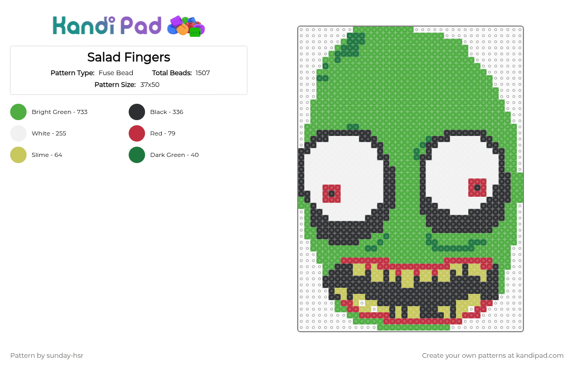 Salad Fingers - Fuse Bead Pattern by -scaramouche- on Kandi Pad - green,salad fingers