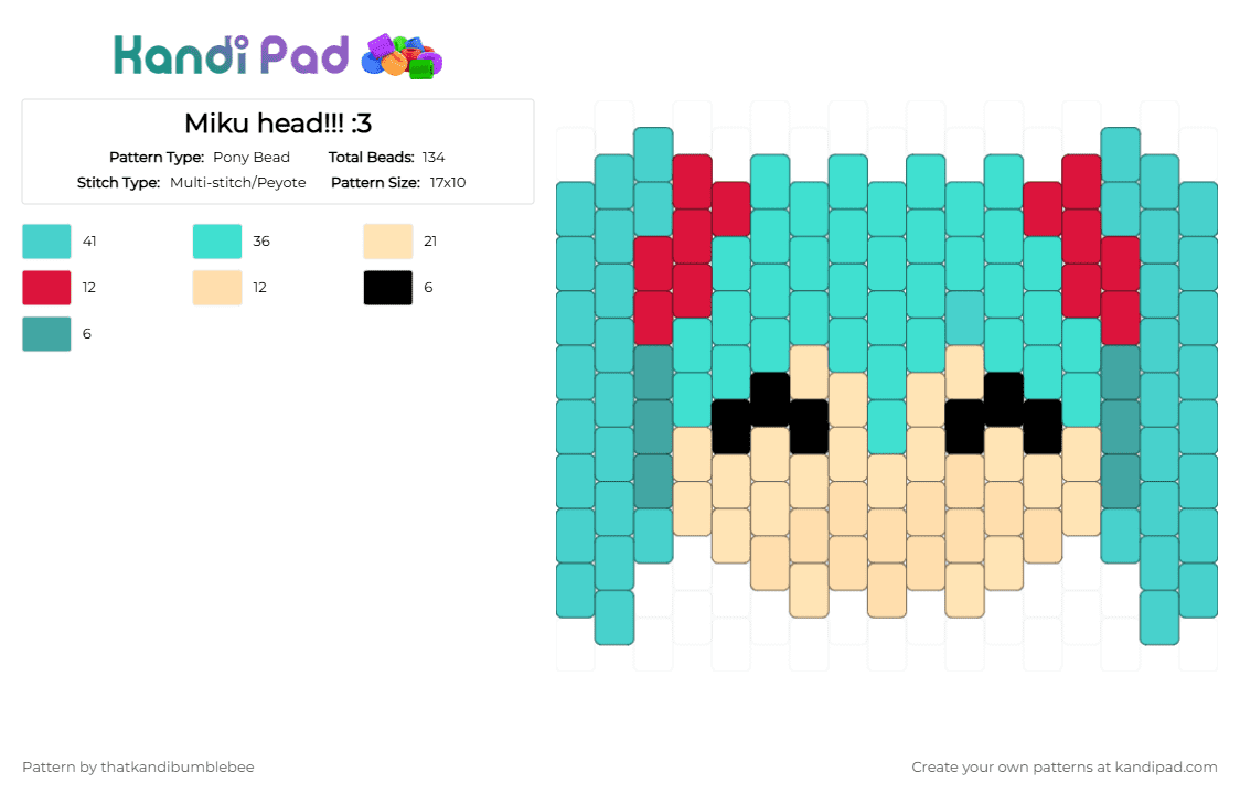 Miku head!!! :3 - Pony Bead Pattern by thatkandibumblebee on Kandi Pad - light blue,beige