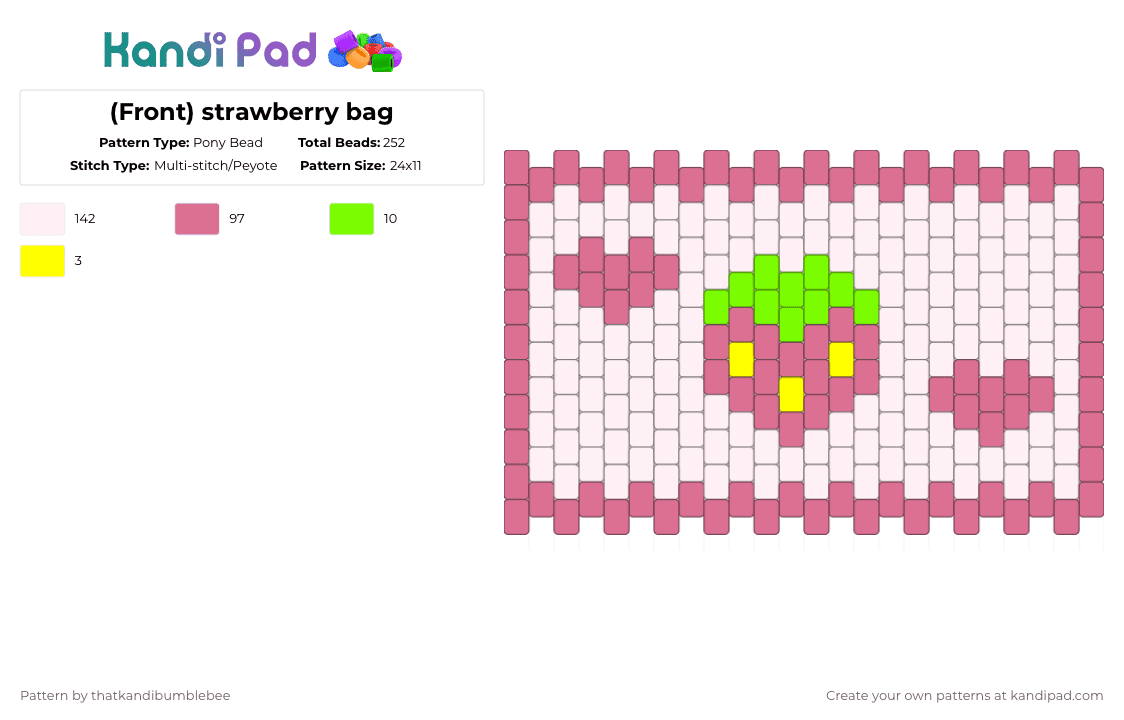 (Front) strawberry bag - Pony Bead Pattern by thatkandibumblebee on Kandi Pad - white,pink