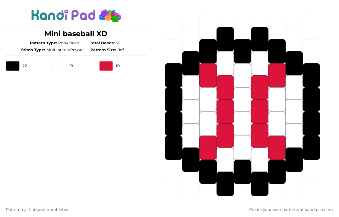 Mini baseball XD - Pony Bead Pattern by thatkandibumblebee on Kandi Pad - white,red