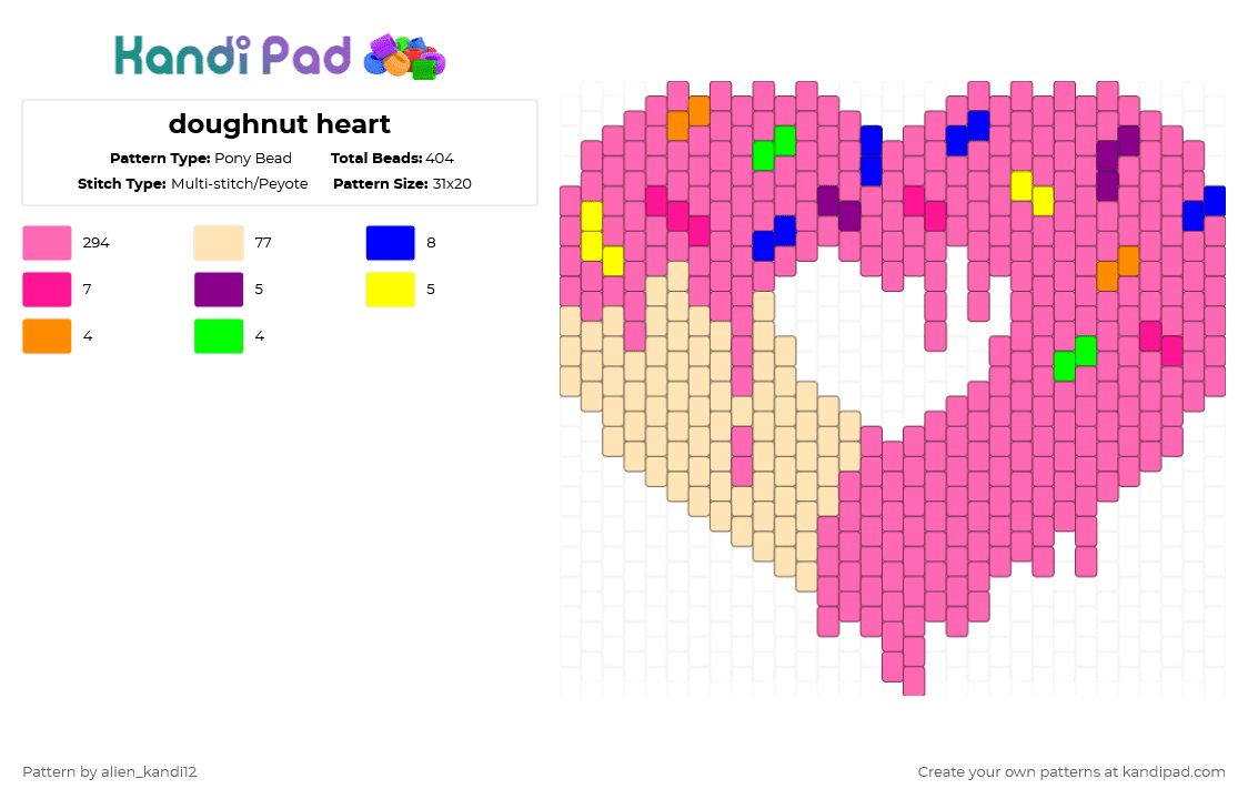 doughnut heart - Pony Bead Pattern by alien_kandi12 on Kandi Pad - pink,beige,cotdhearts