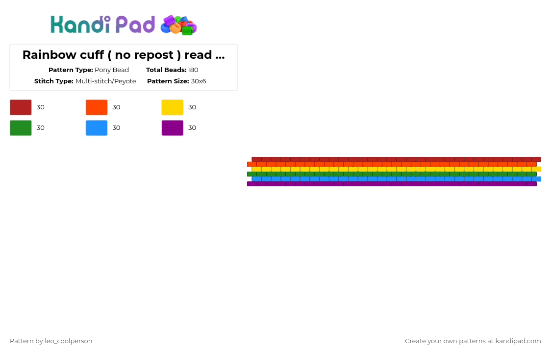 Rainbow cuff ( no repost ) read desc pls - Pony Bead Pattern by leo_coolperson on Kandi Pad - red