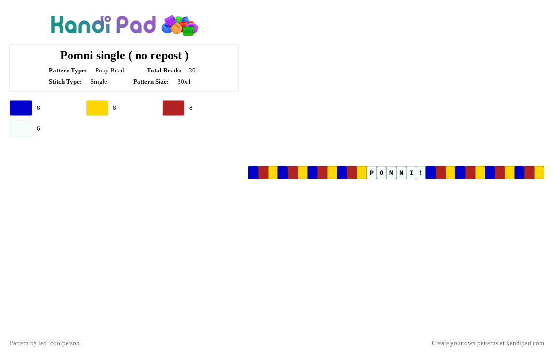 Pomni single ( no repost ) - Pony Bead Pattern by leo_coolperson on Kandi Pad - purple,yellow,red